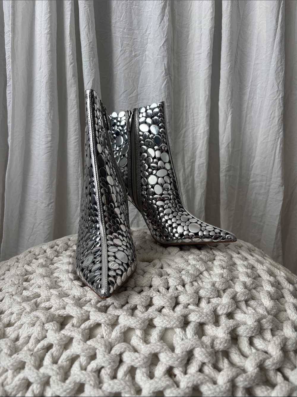 Steve Madden Silver Mirrored Disc Pointed Ankle Boots